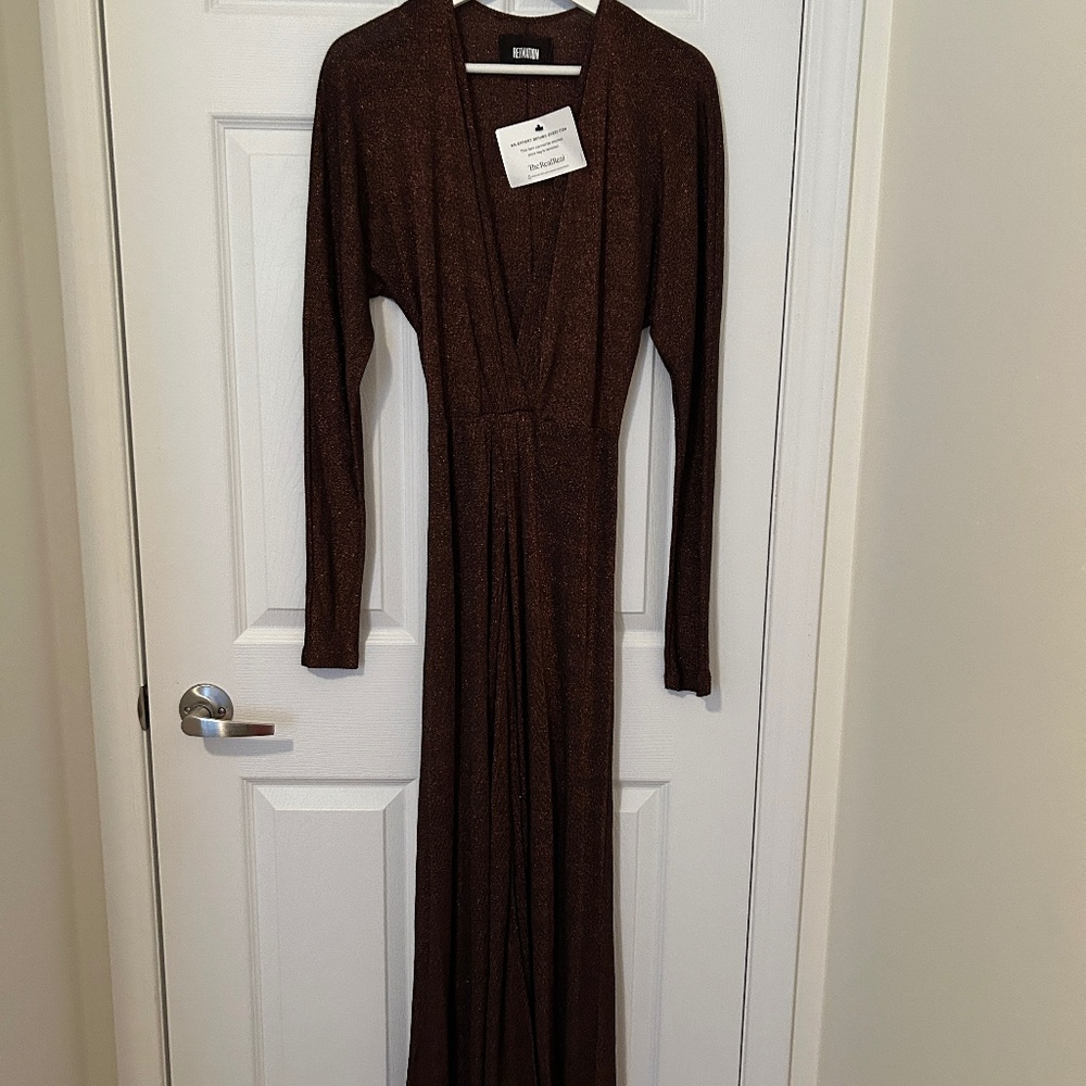 Reformation Brown Carlyle Glitter Knit Dress